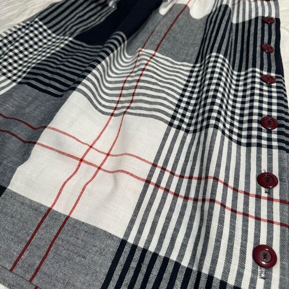 Vintage Americana Red, White, & Navy Plaid Side Button Skirt M - Picture 2 of 6